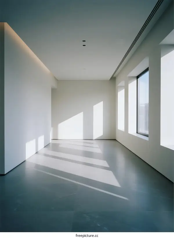 Bright and spacious empty room with large windows and clean floor