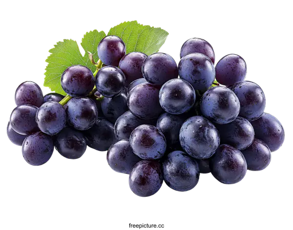 [Transparent Background PNG]Fresh Dark Purple Grapes with Leaves