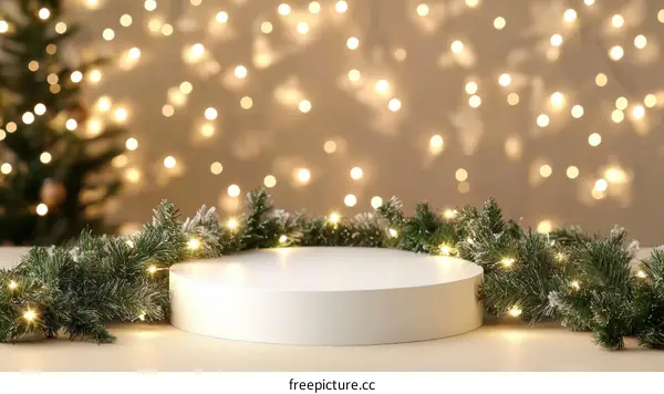 Christmas Scene with White Display Podium