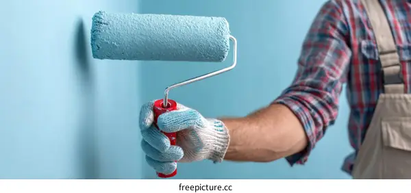 Painting a Light Blue Wall with a Roller