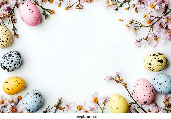 Easter Eggs and Spring Flowers Background