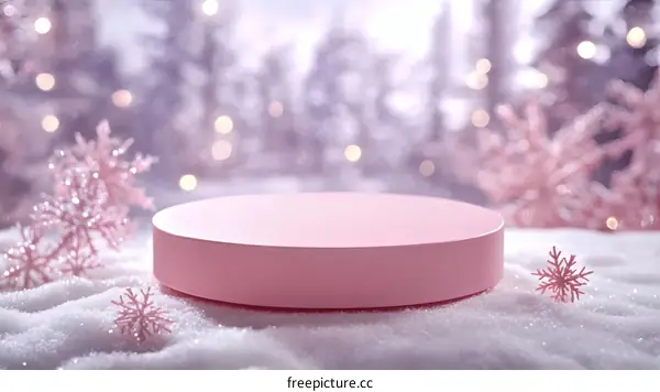 Pink Christmas Display Platform on Snow