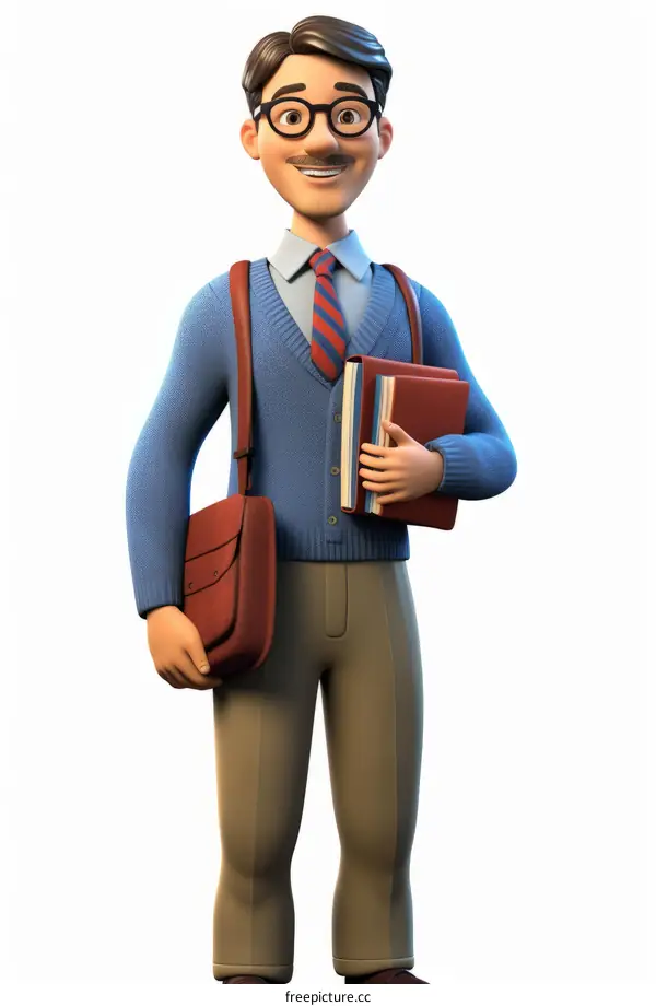 Male teacher holding books and bag