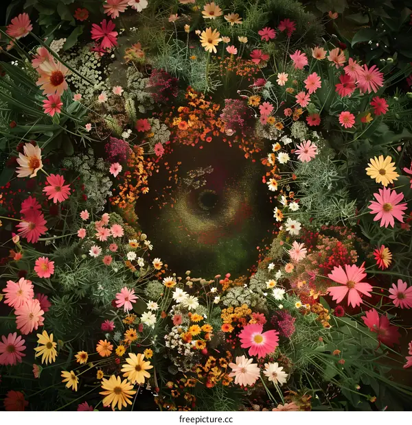 Colorful Flower Circle with a Dark Hole in the Center