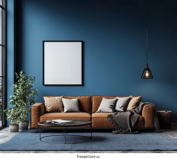 Modern Living Room Mockup with Empty Frame