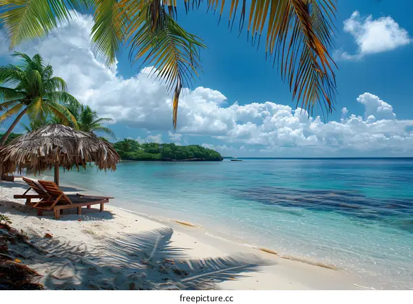 Tropical Beach Scene With Palm Trees and Clear Water