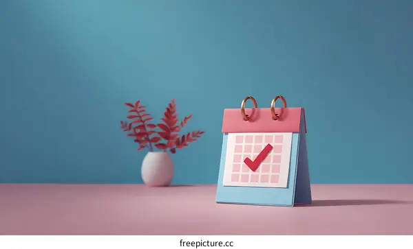 Minimalist 3D Calendar with a Check Mark