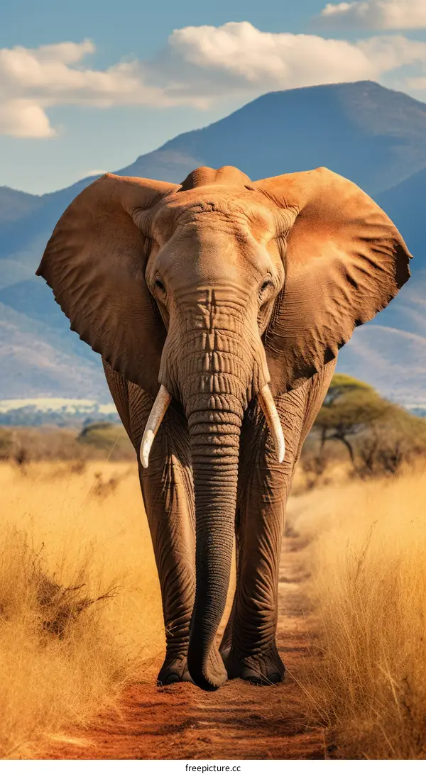 Elephant walking in the middle of the savanna