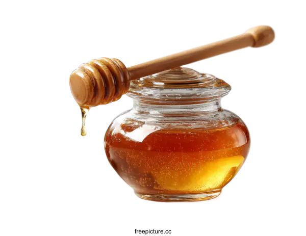 [Transparent Background PNG]Honey Jar with Honey Dipper and Flowers