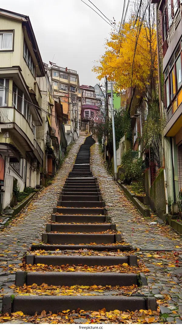 Stone Steps Leading Up To Colorful Buildings In A City
