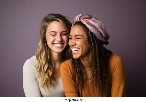 Two young multiethnic women laughing together