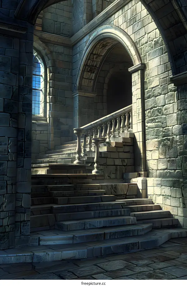 Stone Staircase in a Medieval Castle Interior