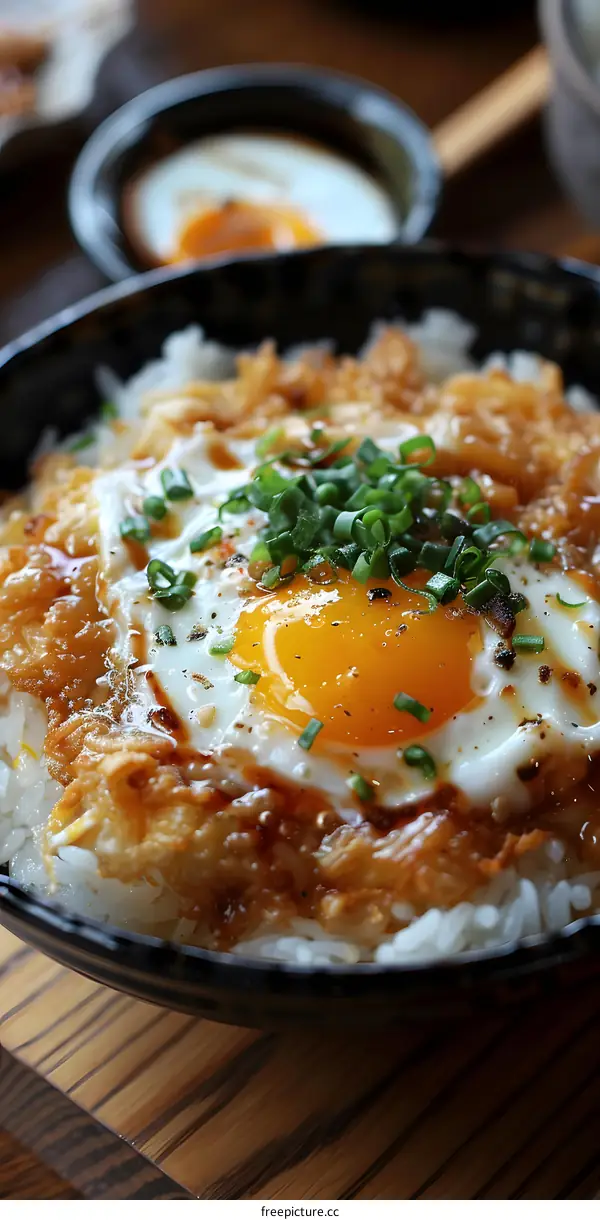Fried Egg Rice Bowl with Green Onions and Soy Sauce
