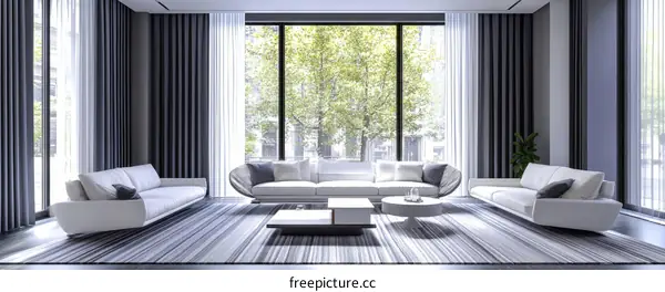 Modern Living Room Interior Design with Large Windows