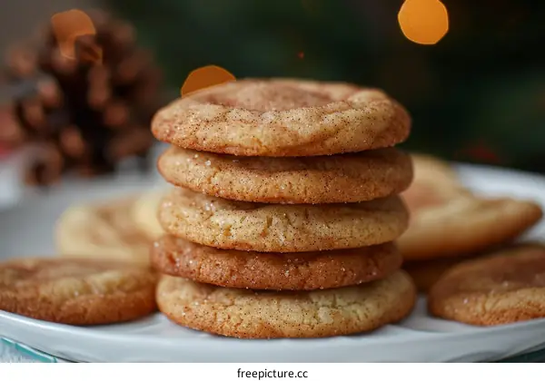 A stack of five homemade snickerdoodle cookies