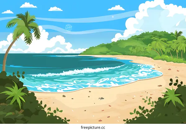 Tropical Beach with Palm Trees and Blue Water