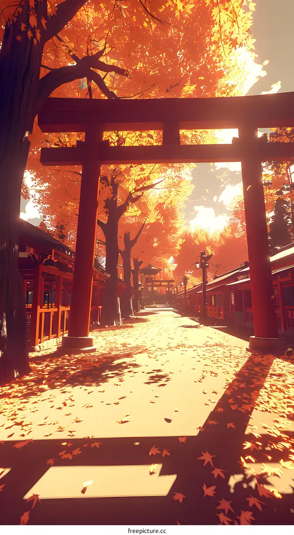 Japanese shrine in autumn
