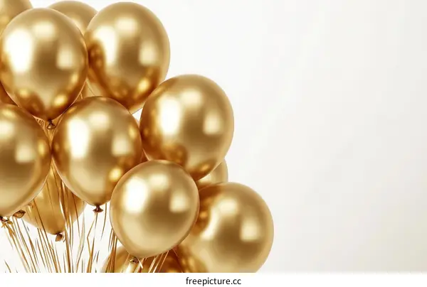 Golden Balloons Clustered on White Background