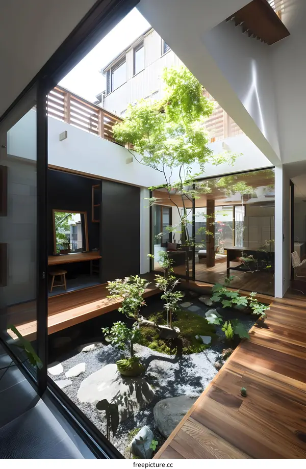 Modern Japanese Home With Indoor Garden Design
