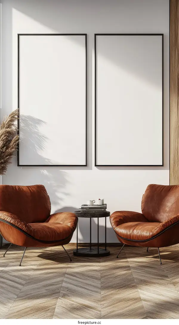 Modern Minimalist Living Room Mockup with Two Empty Frames