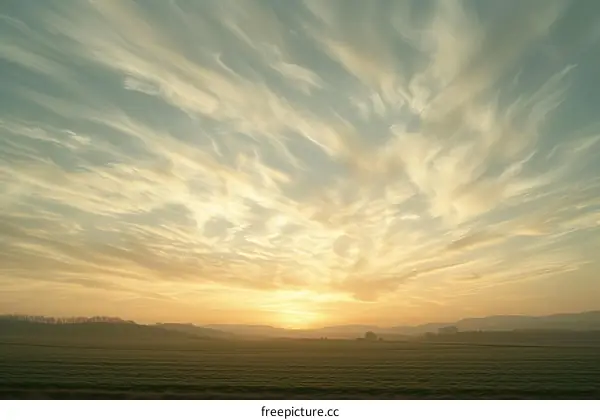 Rural sunrise landscape with a large hill