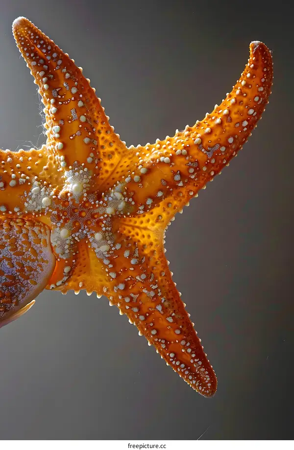 Close-up of the underside of an orange starfish