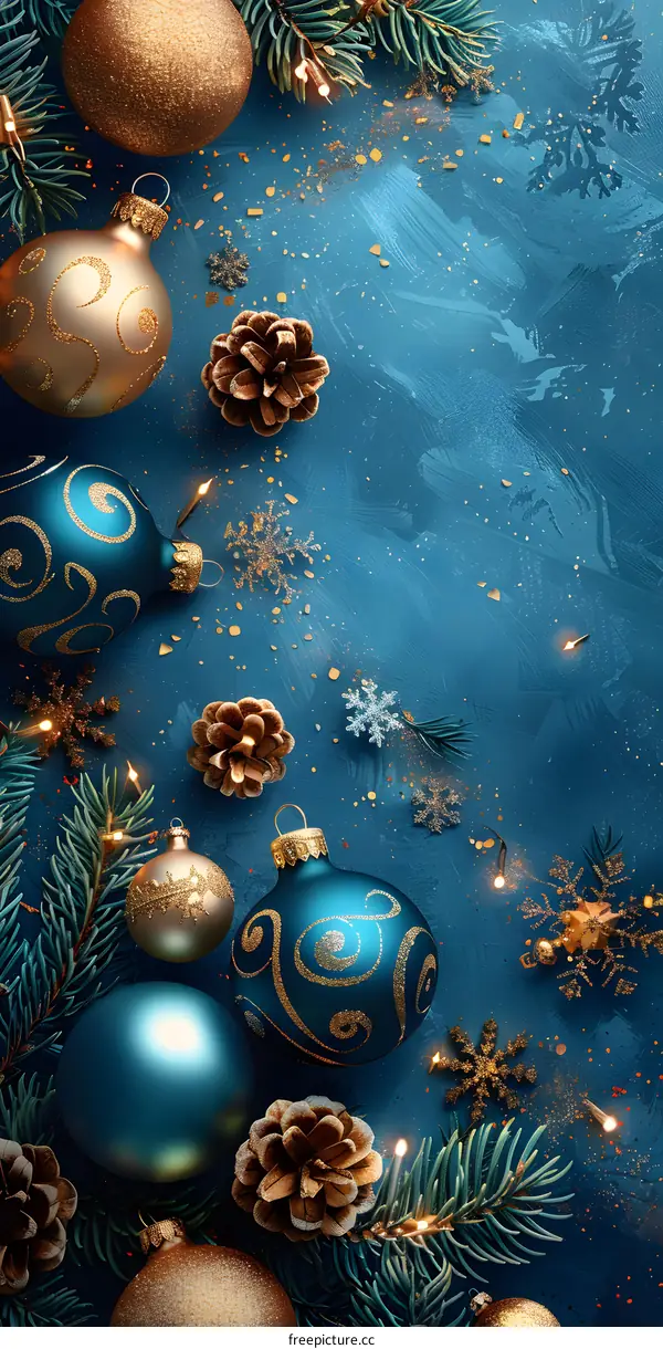 Golden and blue Christmas decorations