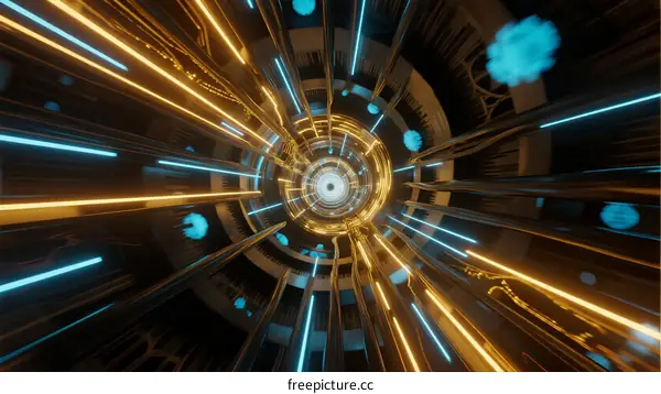 Abstract Futuristic Tunnel with Light Rays and Circular Pattern