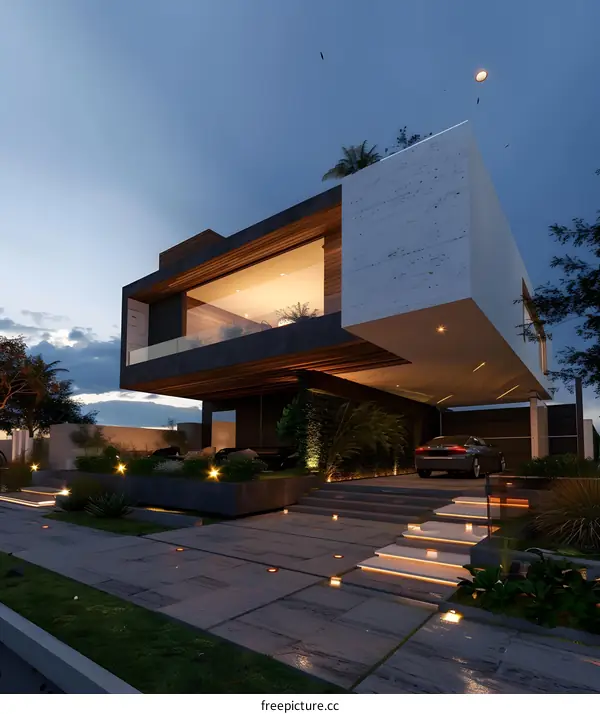 Modern House With Large Windows and Green Plants