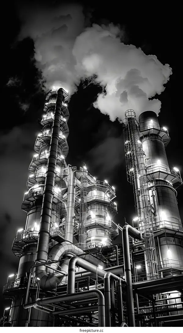 Oil Refinery At Night