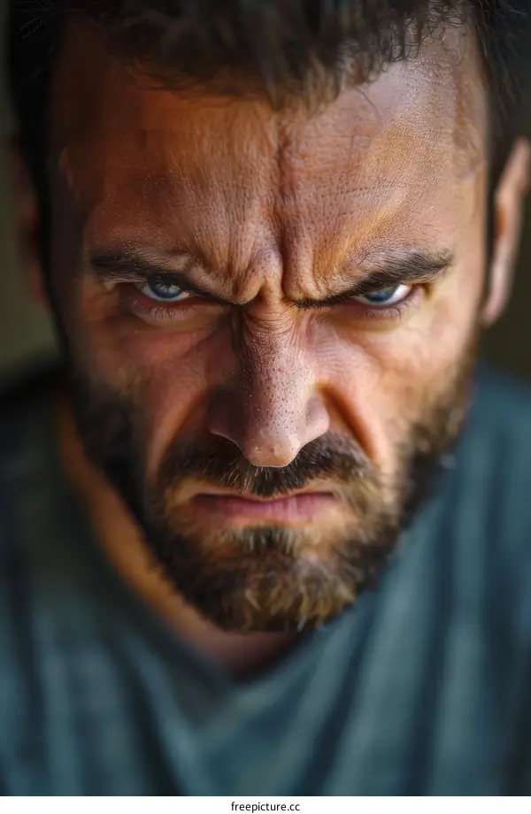 Close Up Angry Man Face Portrait