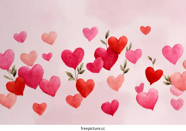 Watercolor Hearts Romantic Valentines Day Illustration