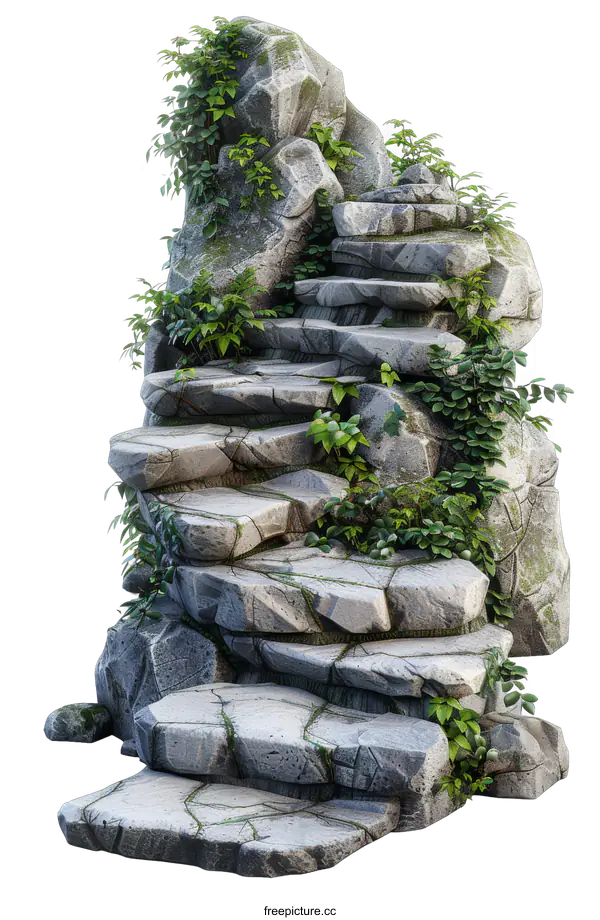 [Transparent Background PNG]Stone stairs overgrown with moss and plants