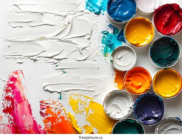 Colorful Paint Palette with Swirls and Brushes