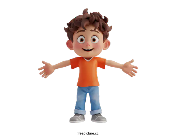 [Transparent Background PNG]Happy Cartoon Boy with Open Arms