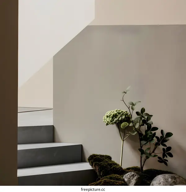 Minimalist Interior Design with Stairs and Plants