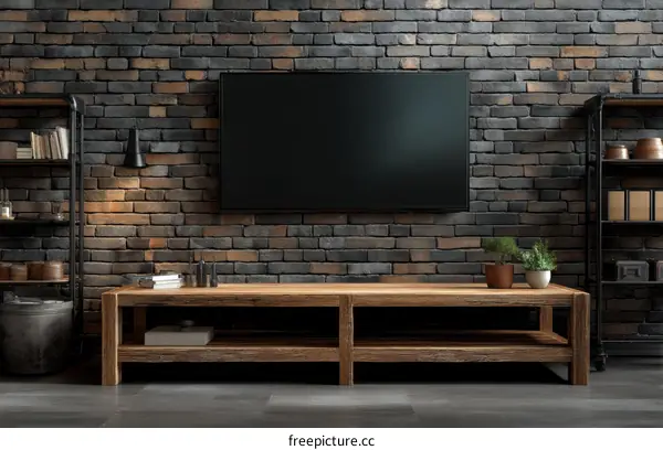 Industrial Style Living Room Interior Design with TV
