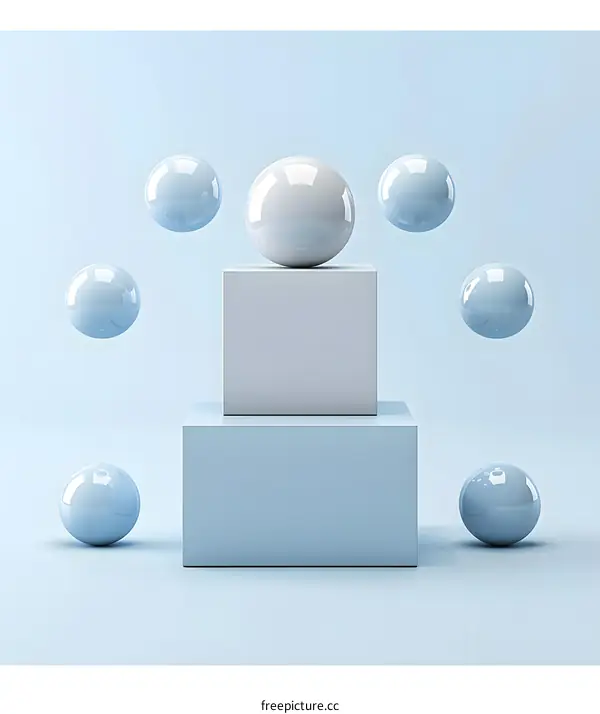 Abstract Blue and White 3D Geometric Shapes