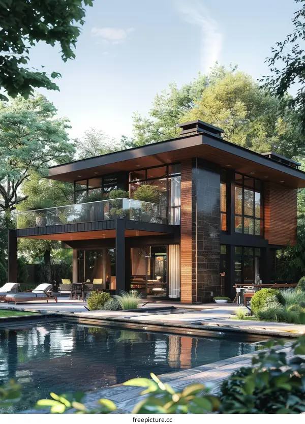 Modern two-story house with pool and terrace