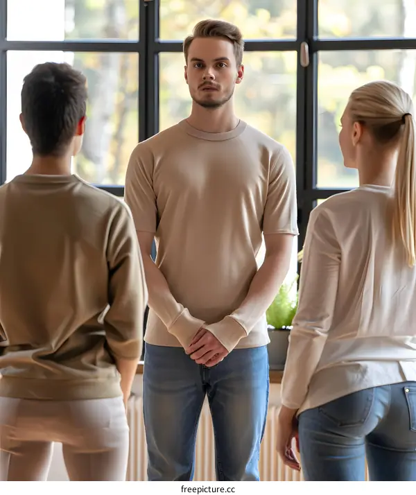 Young Man Standing Between Two People