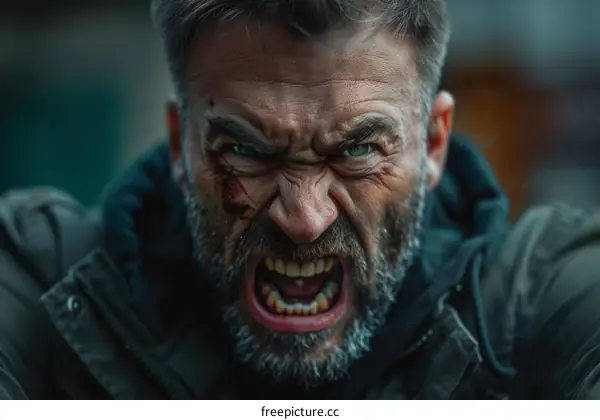 Angry Caucasian Man Portrait Close-up