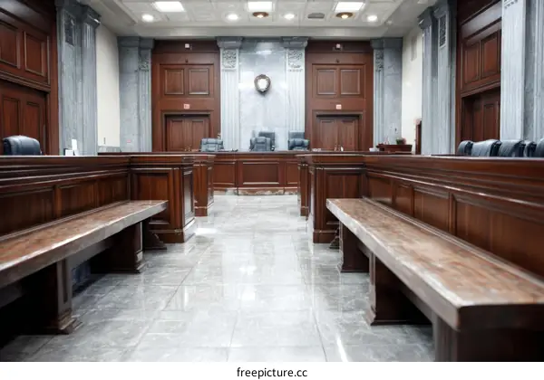 Formal Courtroom Interior with Wooden Benches