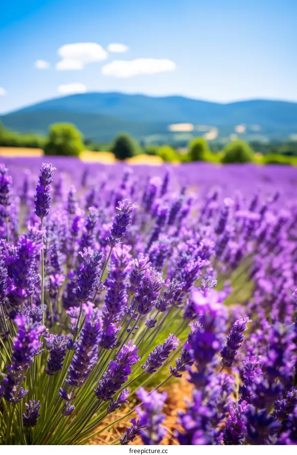Field of lavender with mountains in the distance