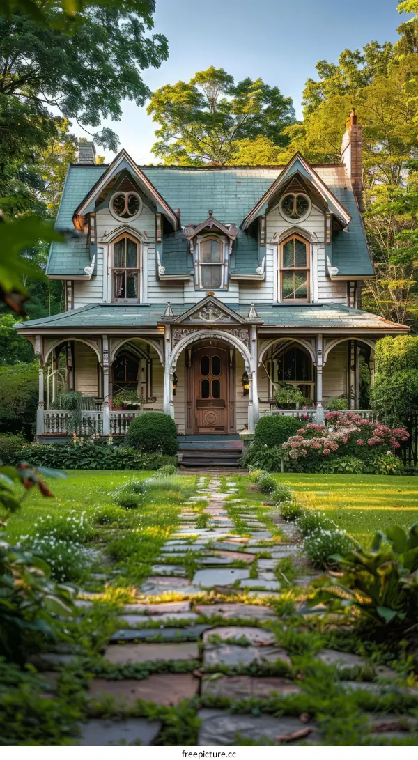 quaint green cottage in the woods