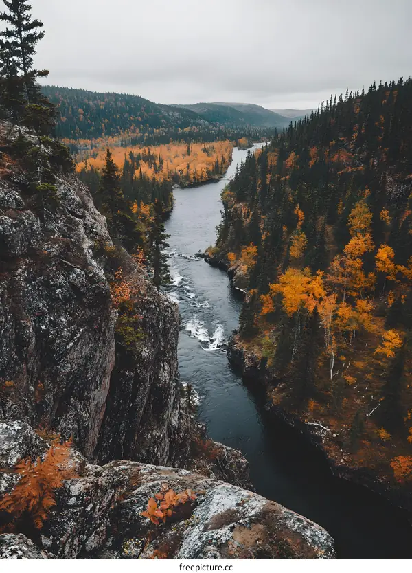 Autumn River Valley Landscape View