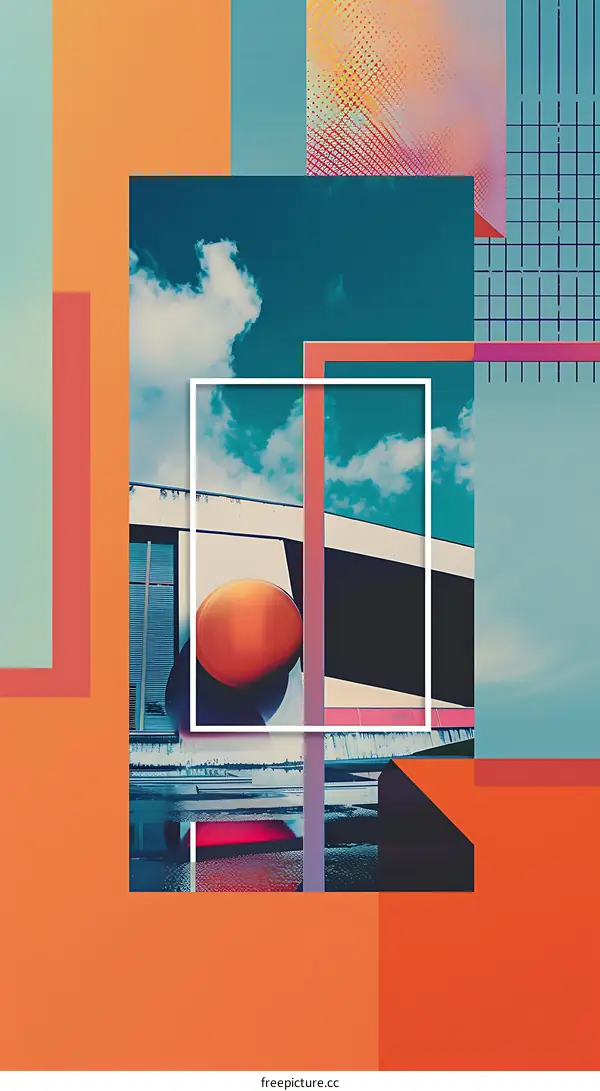 Abstract Geometric Collage with Orange, Blue and White