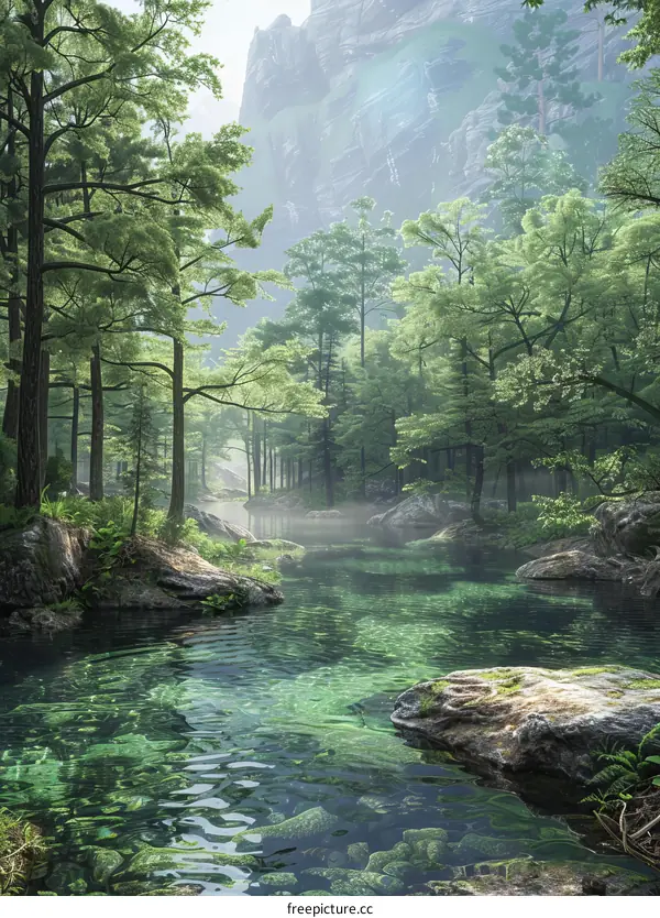 Tranquil Forest Stream: A Breathtaking Scene of Nature's Beauty