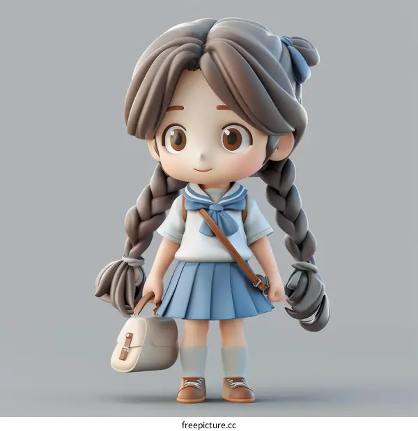 Anime School Girl with Vibrant Brown Hair and Lovely Blue Eyes