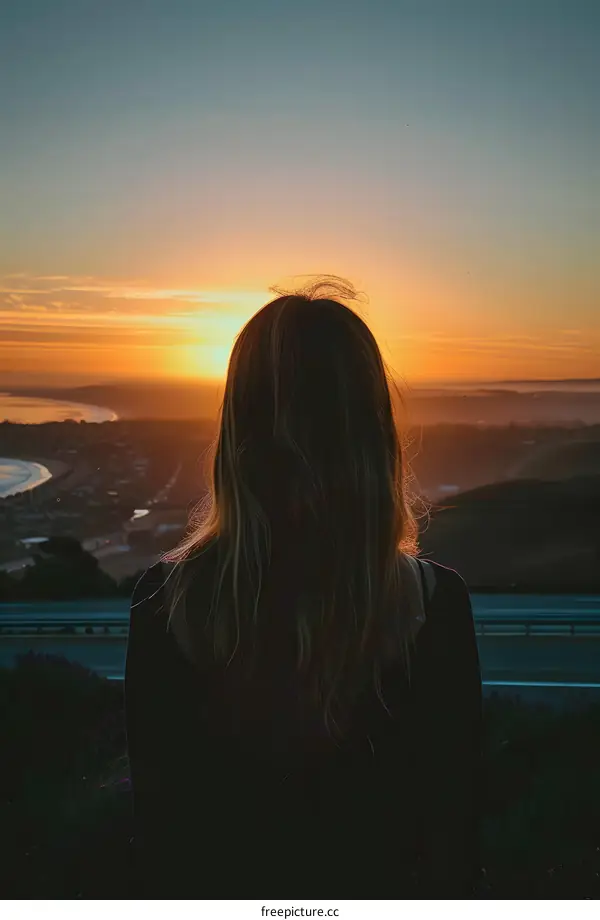 Silhouette of Woman Watching Sunset