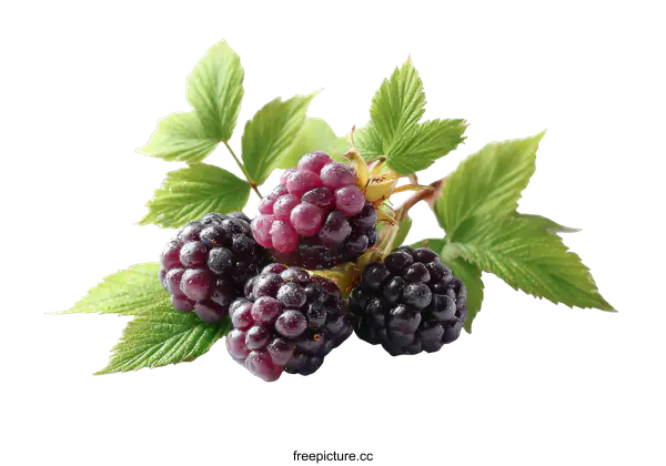 [Transparent Background PNG]Fresh Blackberries with Leaves on White Background